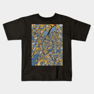 Brussels Map Pattern in Blue & Gold Kids T-Shirt